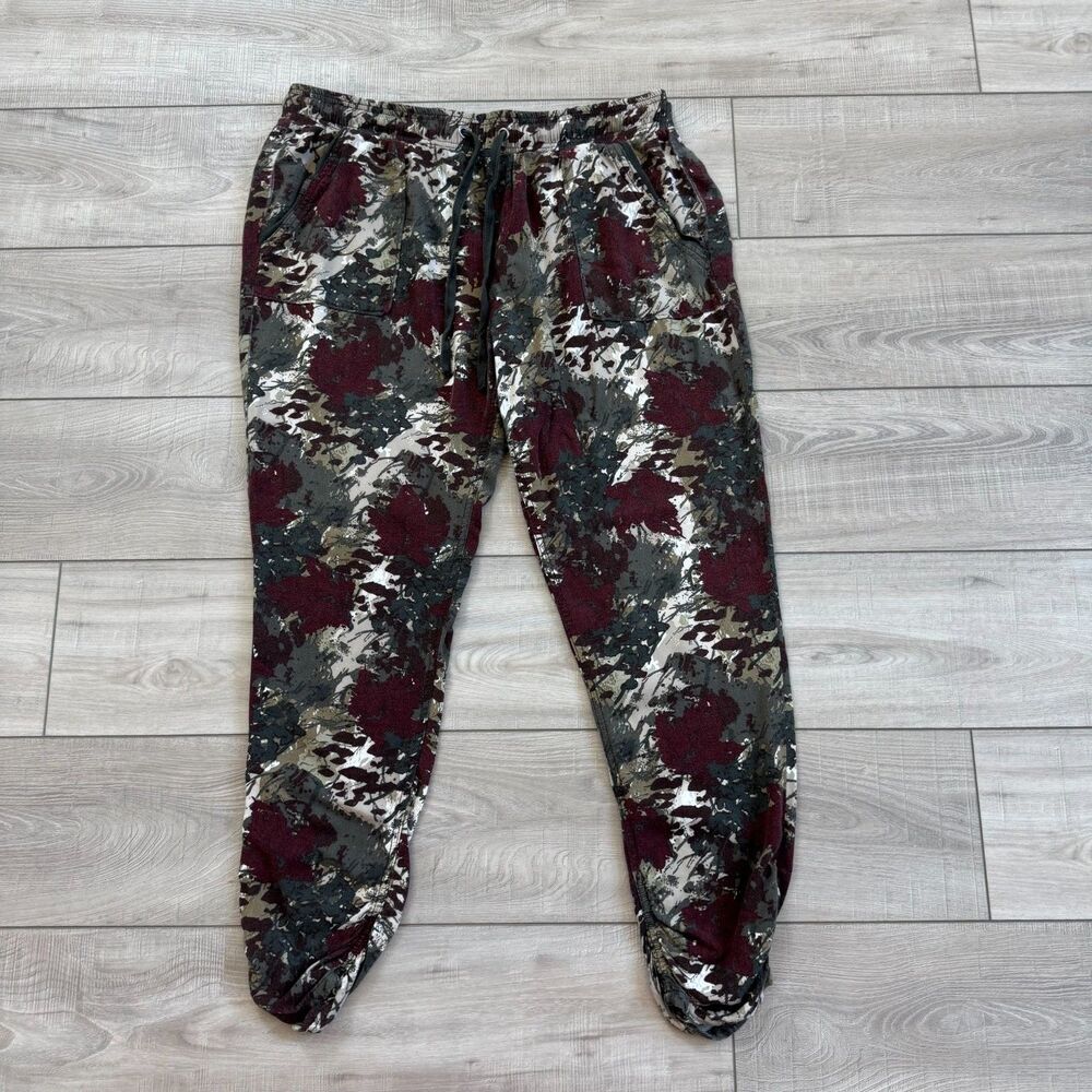 Rewash Joggers Women XL Burgundy Camo Abstract Print Rayon Drawstring Pants